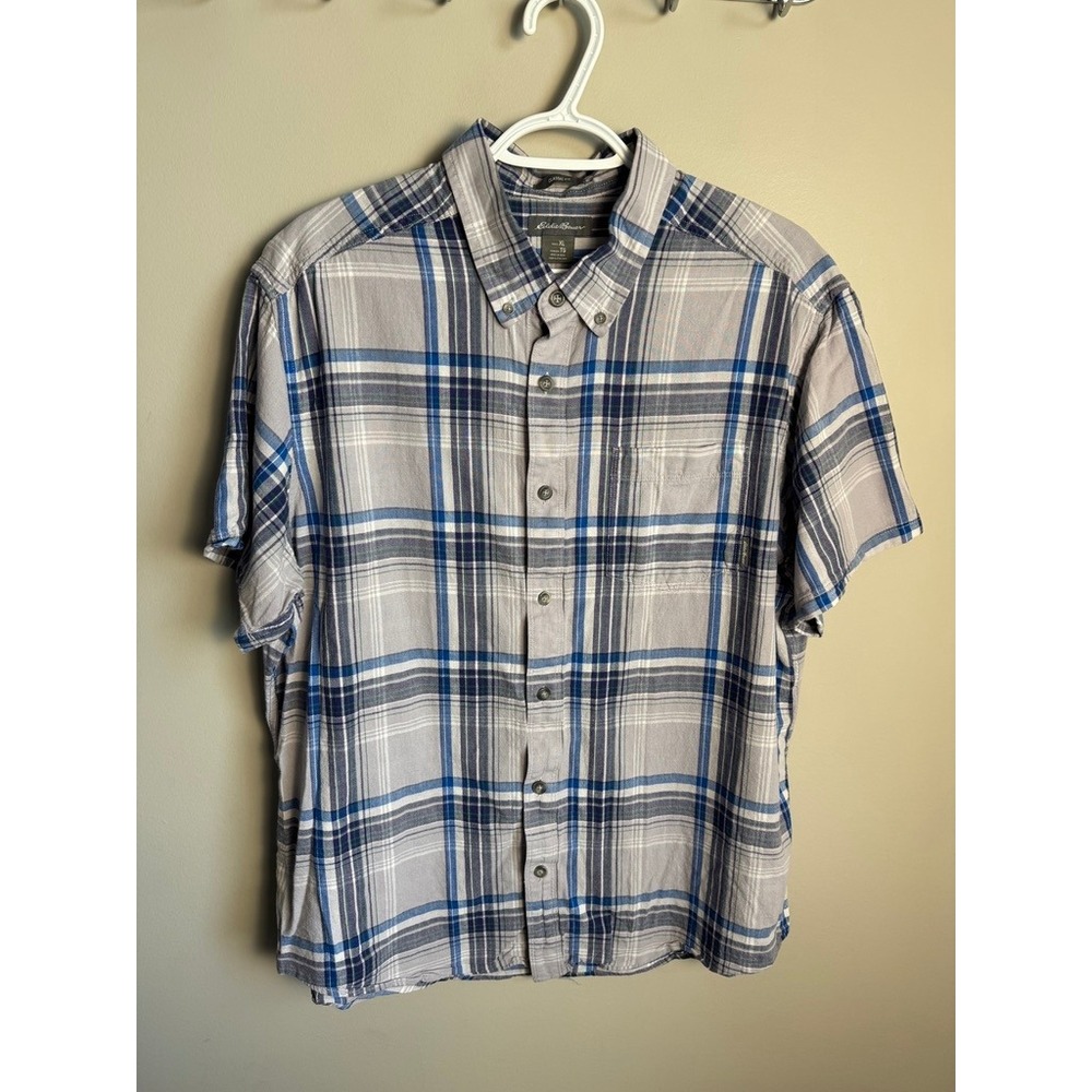 Eddie Bauer Mens Blue Plaid Short Sleeve Button Down Shirt XL Casual Gorpcore
